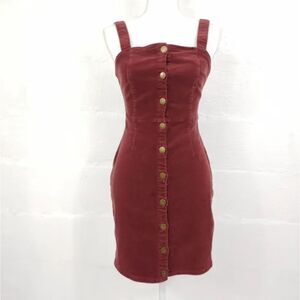 Billabong 90s Maroon Red Corduroy Jumper Overalls Dress Square Neck XS Small
